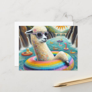 Alpaca op een Rainbow Color Float Briefkaart