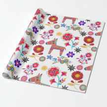 Alpaca Pinata en Flowers Wrapping Paper