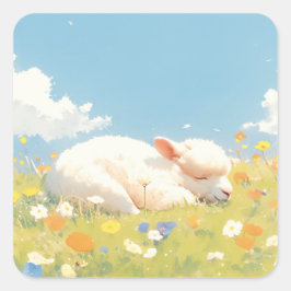 alpaca slaapweide vierkante sticker