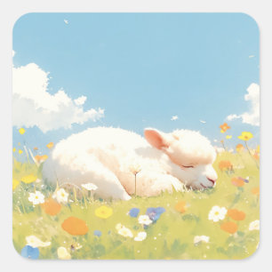 alpaca slaapweide vierkante sticker