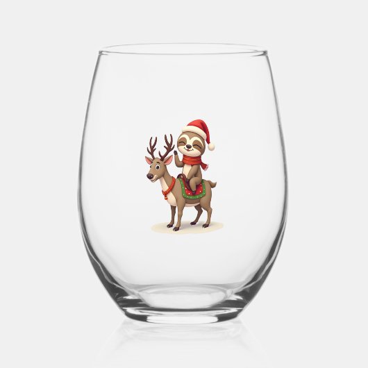 Alpaca Sloth Christmas (1) Wijnglas Zonder Voet (Voorkant)