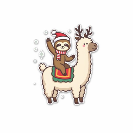 Alpaca Sloth Christmas (2) Sticker (Voorkant)