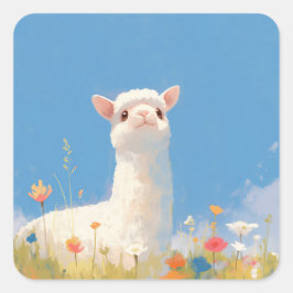 Alpaca Springtime Serendipiteit Vierkante Sticker