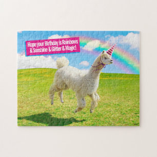 Alpaca Unicorn onder regenbooghemel Legpuzzel
