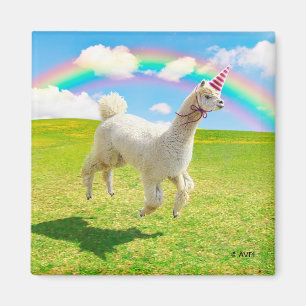 Alpaca Unicorn onder regenbooghemel Magneet