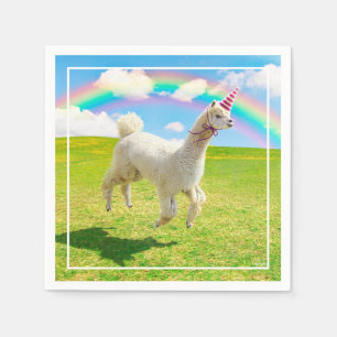 Alpaca Unicorn onder regenbooghemel Servet