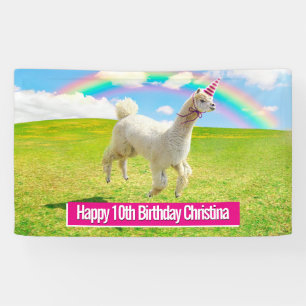 Alpaca Unicorn onder regenbooghemel Spandoek