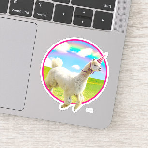 Alpaca Unicorn onder regenbooghemel Sticker