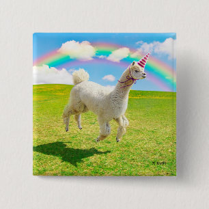 Alpaca Unicorn onder regenbooghemel Vierkante Button 5,1 Cm