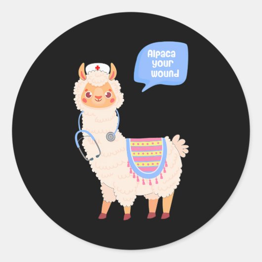 Alpaca Uw Wond Leuke Llama Wond Verpleegkundige Ronde Sticker (Voorkant)