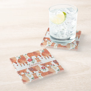 Alpaca Waterverf Kleurrijke Gepersonaliseerde Patr Glazen Onderzetter