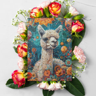 Alpaca Whimsical Geboortekaart Kaart
