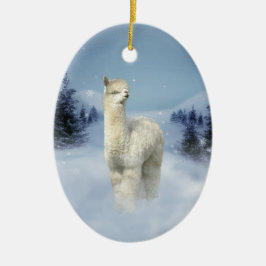 Alpaca Winter Night kerstversieringen Keramisch Ornament