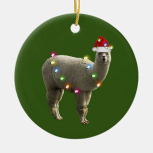 Alpaca With Hat Lights Christmas Keramisch Ornament