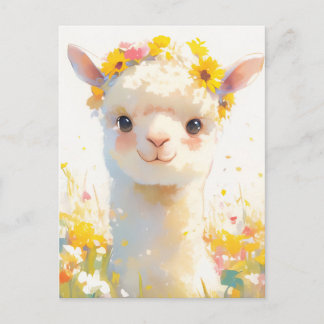 Alpaca with Yellow Floral Crown Meadow Briefkaart
