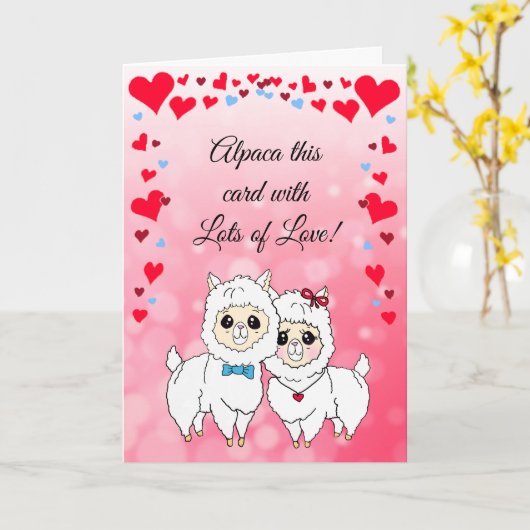 Alpaca's en Lamas Funny Valentijnsdag Kaart (Gele Bloem)