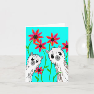 Alpaca's en Rode Bloemen Kaart