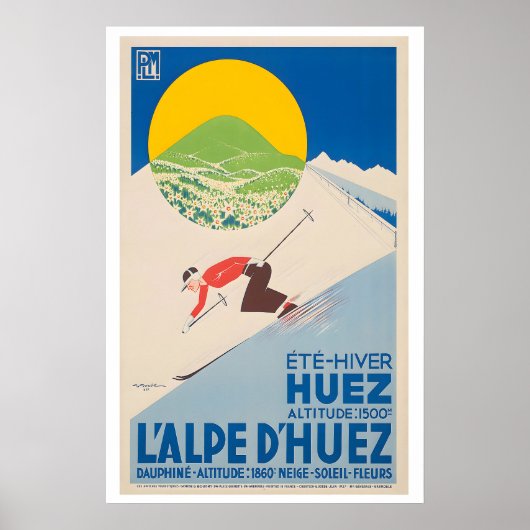 Alpe d'Huez France Vintage Ski Poster (Devant)