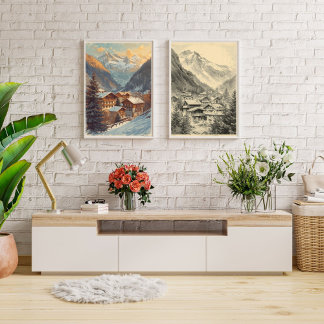 Alpen dorpscharme – Vintage Zwitserse Alpen Reizen Poster