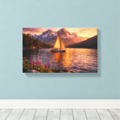 Alpenmeer Zonsondergang Zeilboot Canvas Wandkunst  Afdruk (Insitu (Houten vloer))