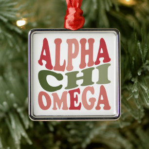 Alpha Chi Omega Groovy Retro Gestapelde Grafiek Metalen Ornament