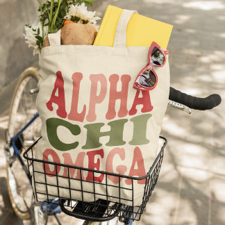 Alpha Chi Omega Groovy Retro Gestapelde Grafiek Tote Bag