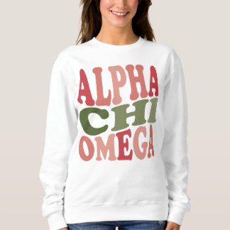 Alpha Chi Omega Groovy Retro Gestapelde Grafiek Trui