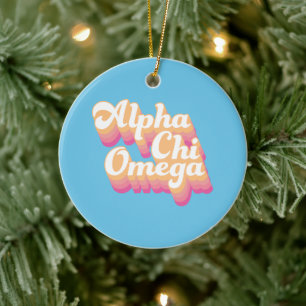 Alpha Chi Omega Groovy Script Keramisch Ornament