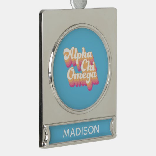 Alpha Chi Omega | Groovy Script Verzilverd Banner Ornament (Rechts)