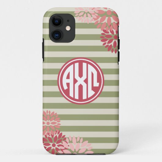 Alpha Chi Omega | Monogram Stripe Patroon Case-Mate iPhone Case (Achterkant)