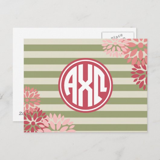 Alpha Chi Omega | Monogram Stripe Pattern Briefkaart (Voorkant / Achterkant)