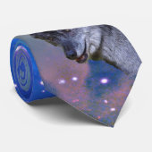 Alpha Male Grey Wolf & Outer Space Wildlife Stropd Stropdas (Opgerold)