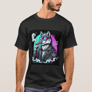 Alpha Mode Cyberpunk Wolf T-Shirt Neon Streetwear