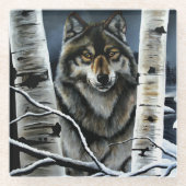 Alpha Timber Wolf Populierbomen Glazen Onderzetter (Voorkant)