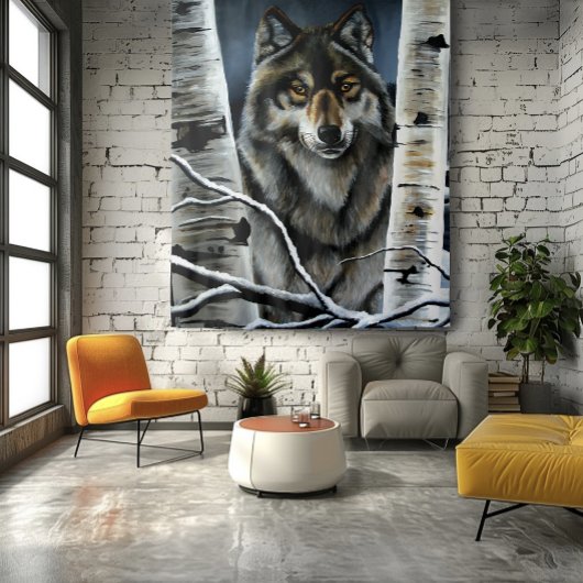 Alpha Timber Wolf Populierbomen Wandkleed