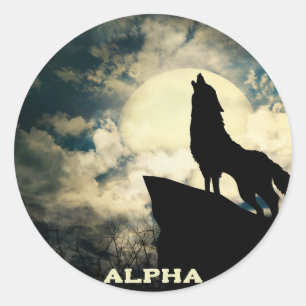 Alpha Wolf die naar de volle maan kijkt Ronde Sticker