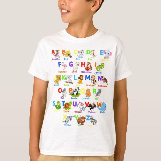 Alphabet Animal ABCs Apprentissage Garçon T-shirt (Devant)