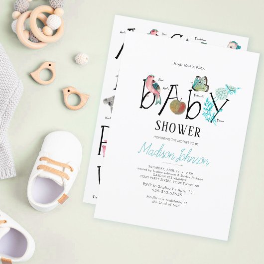 Alphabet | BABY SHOWER | Bleu | Invitation