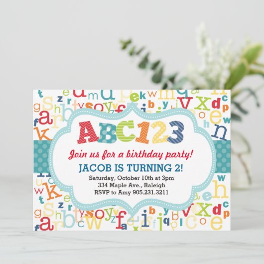 Alphabet Birthday Party Invitation Kaart (Staand voorkant)