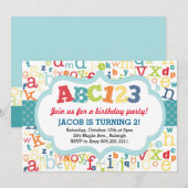Alphabet Birthday Party Invitation Kaart (Voorkant / Achterkant)