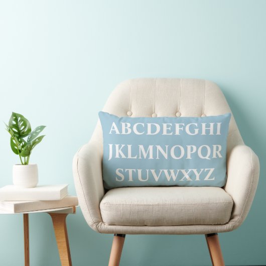 ALPHABET BLANC sur coussin BLEU (Chaise)