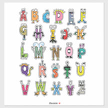 Alphabet Creatures Sticker Blad - ABC Stickers