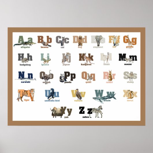 Alphabet des Animaux Poster pour Nounours et Enfan (Devant)
