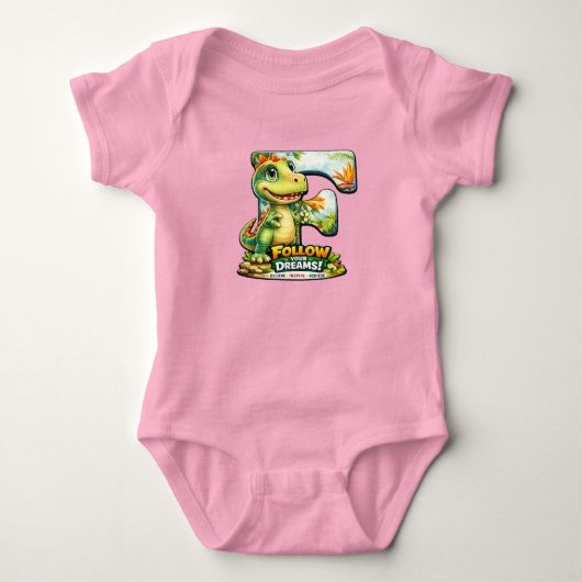 🦖💖 Alphabet Dino “F” Bébé Body Manches Courtes � (Devant)