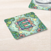 Alphabet E mandala Vierkante Kartonnen Onderzetter (Schuin)