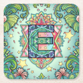 Alphabet E mandala Vierkante Kartonnen Onderzetter