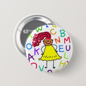 Alphabet Girl Ronde Button 5,7 Cm (Voorkant /achterkant)