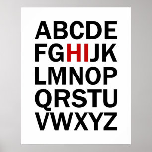 Alphabet HI imprimé ou affiche en noir et rouge