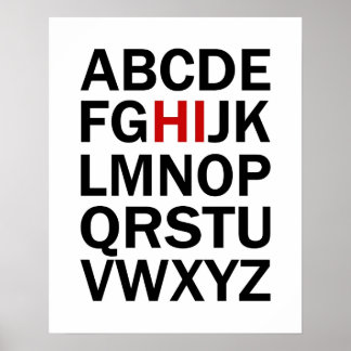 Alphabet HI imprimé ou affiche en noir et rouge