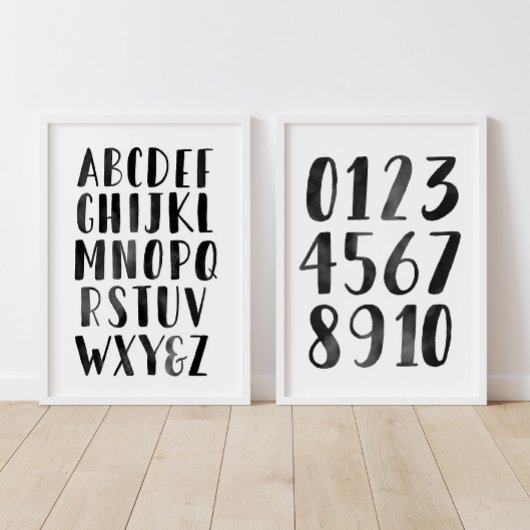 Alphabet noir et chiffres Classe éducative